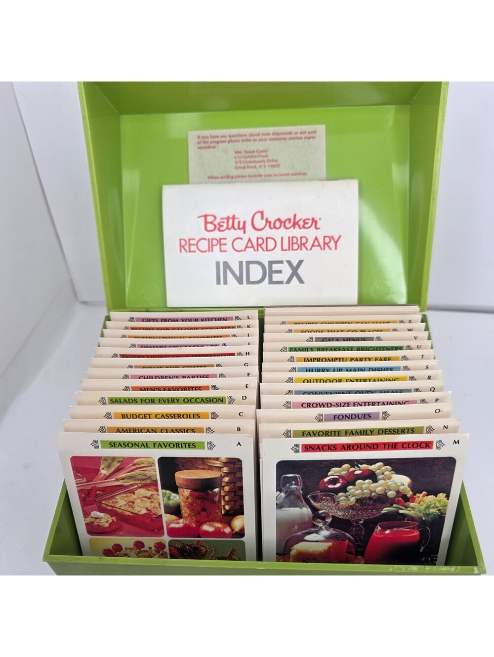 Vintage 1971 Betty Crocker Recipe Card Library Avocado Green Box Set Complete